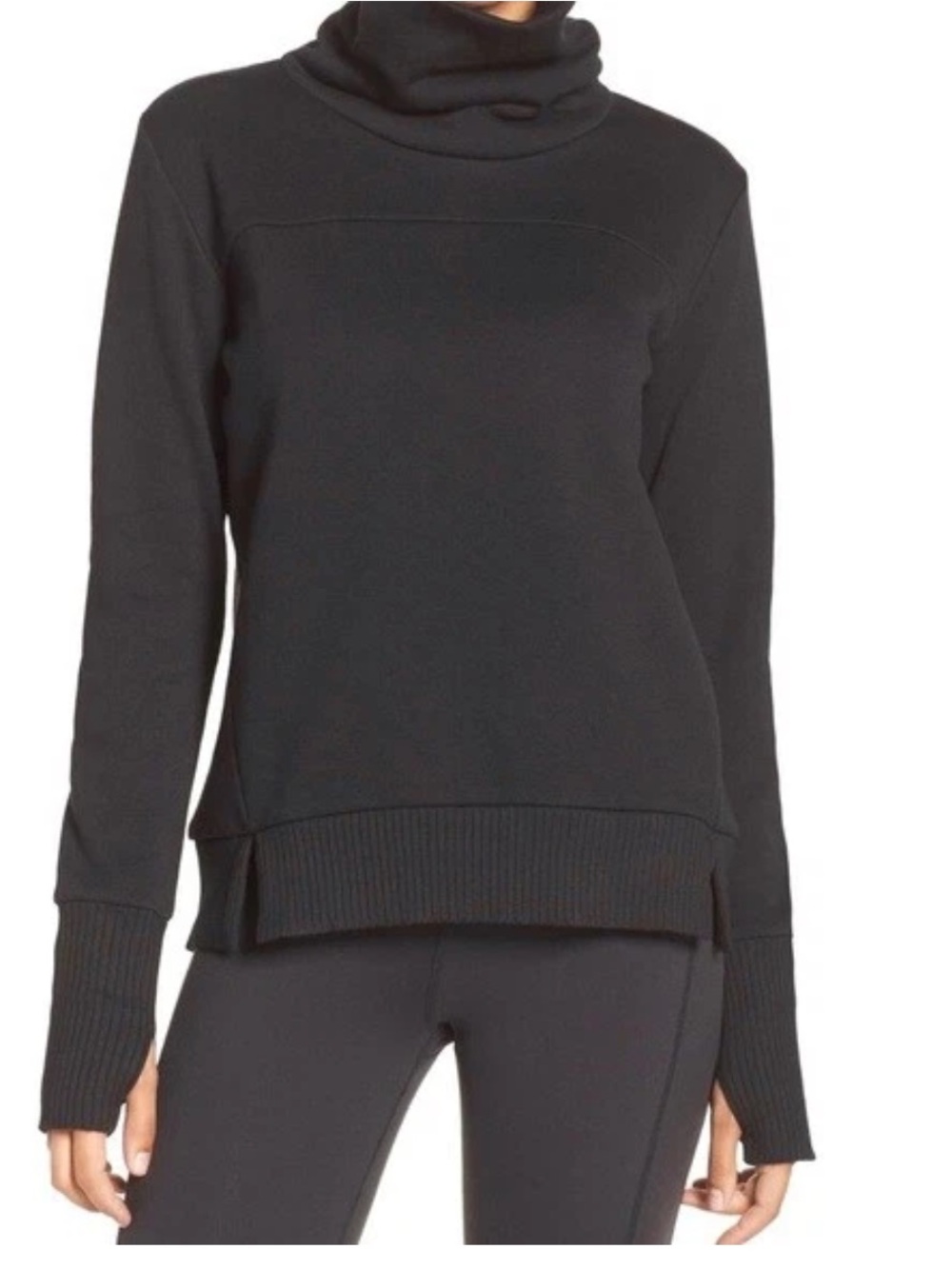 Alo Haze Funnel Neck Black Turtleneck Pullover Sweater Athleisure Sz XS
